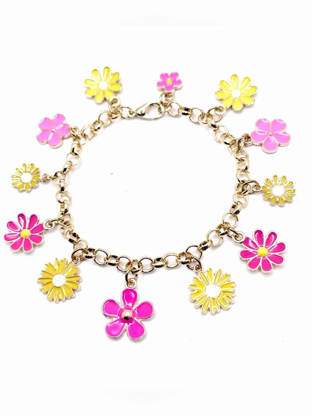 Pink & Yellow Daisy Charm Bracelet